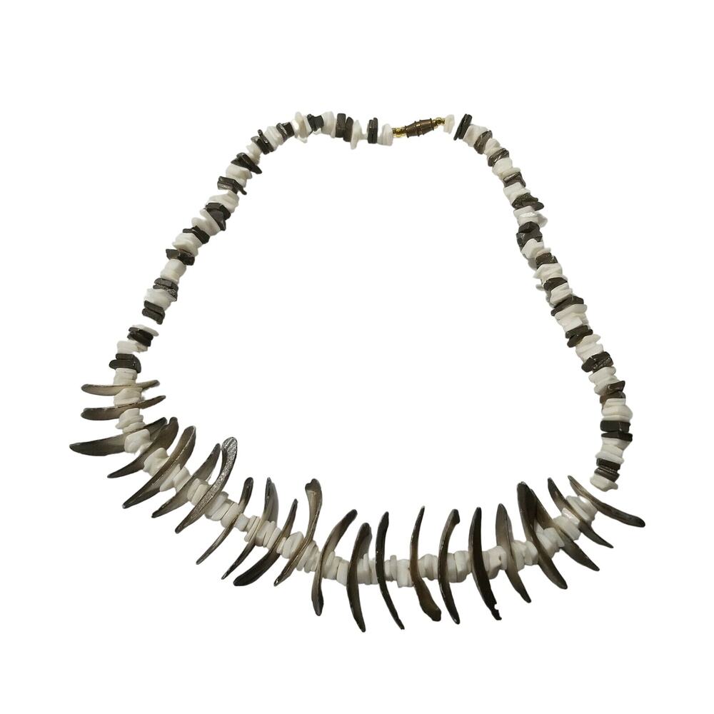 Off White & Brown Puka Shell Necklace